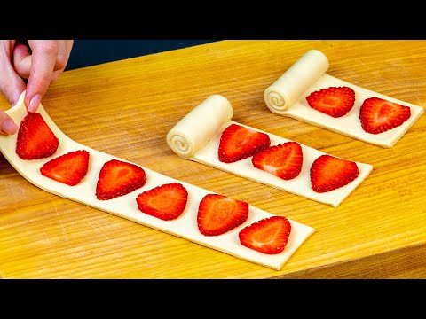 Dessert in 5 minutes! Just puff pastry and strawberries