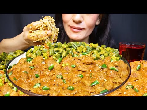 Spicy Soya Chunks Curry and Ladyfinger Curry with Basmati Rice #ASMR/EATING SHOW BIG BITES MUKBANG