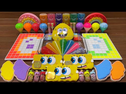 RAINBOW SPONGEBOB I Mixing random into Clear Piping Bags I Relax with videos💕