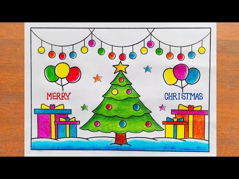 Merry Christmas drawing easy / Christmas Tree Drawing easy steps / Christmas Drawing Easy Steps