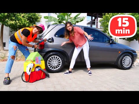Ayşe ve Ümit ile araba ile uğraşalım ve market açalım! Eğlenceli video.
