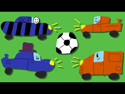 Zombey und GLP spielen Fußball mit Autos.