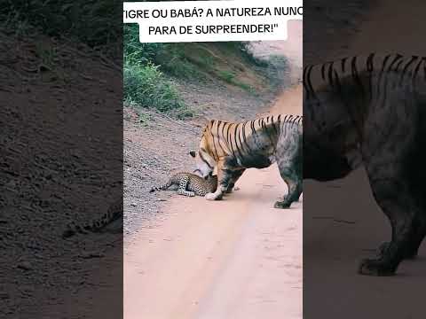 SERÁ UMA REFEIÇÃO... OU AMOR FRATERNO  Tigre babá #tigre #filhote #leopardo #animais