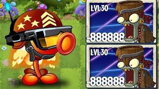 PvZ 2 Challenge - All Plants level 100 use 5 Plant Food Vs Barrel Head Zombies level 30