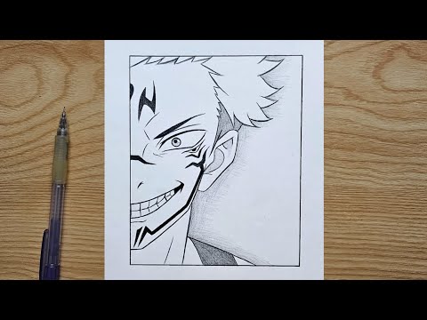 Easy anime art | How to draw Sukuna step by step | Ryomen Sukuna drawing tutorial