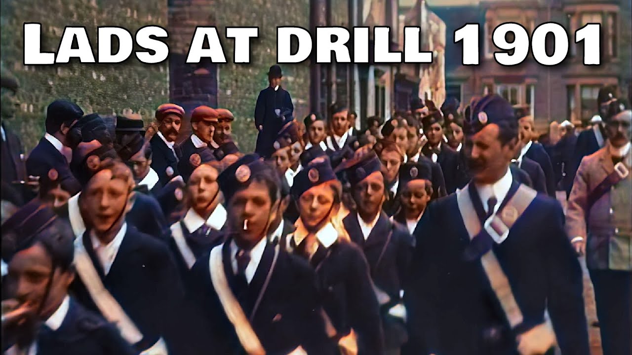 Brigade at Drill in 1901 – [60FPS – Color – Upscale] – Old footage restoration with AI