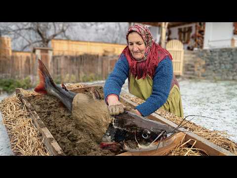 Grandma Cooks Huge Fish in the Pit! Fish Day in the Village