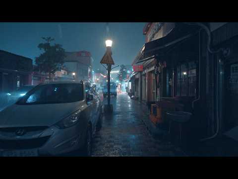 [4K] 폭우가 내리는 밤, 도시의 낭만과 추억 가득한 빗소리. It's Raining outside the window.