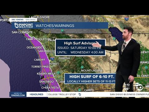 ABC 10News Pinpoint Weather with Max Goldwasser: High Surf Advisory activated