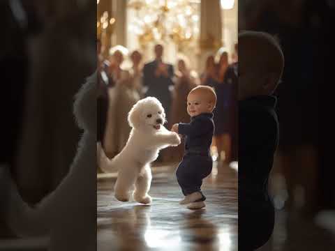 Cute baby dancing with dog