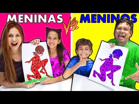DESAFIO COLORINDO Desenho GIGANTE COM 3 CORES - MENINAS VS MENINOS (3 MARKER CHALLENGE)