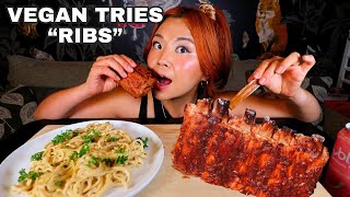 Trying Vegan BBQ RIBS For the First Time with Creamy Pasta! | Munching Mondays ep.143