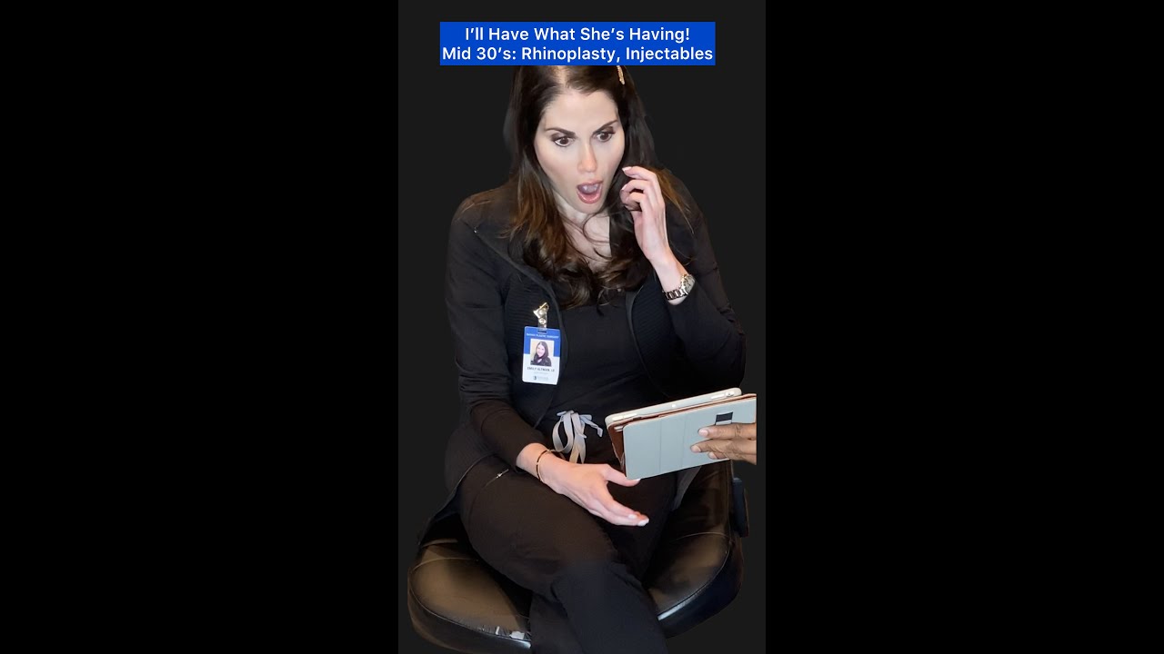 Surprised woman discussing cosmetic procedures.