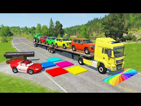 Flatbed Truck McQueen | Transportation with Truck - Pothole vs Car #10| BeamNG.Drive Gameplay