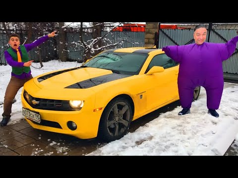 Purple Fat Man found Car Keys on Chevrolet Camaro & Started Race VS Mr. Joe on Sport Car for Kids