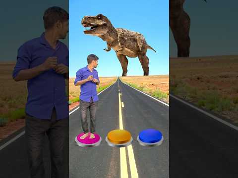Pink, yellow & blue Button to dinosaur, wolf & gorilla funny magic video #shorts