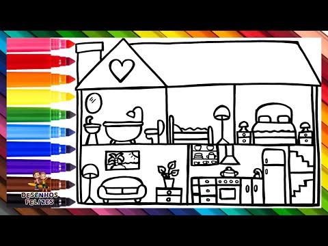 Desenhar e Colorir uma Casa com Quartos 🏠🛏️🛋️ Desenhos para Crianças