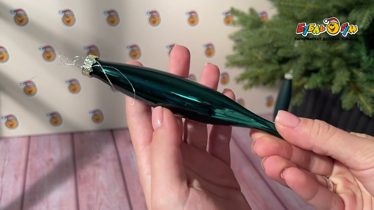 Набор украшений елочных сосулька зеленая стеклянная 13см 6шт  - видео Набор украшений елочных сосулька зеленая стеклянная 13см 6шт  - видео