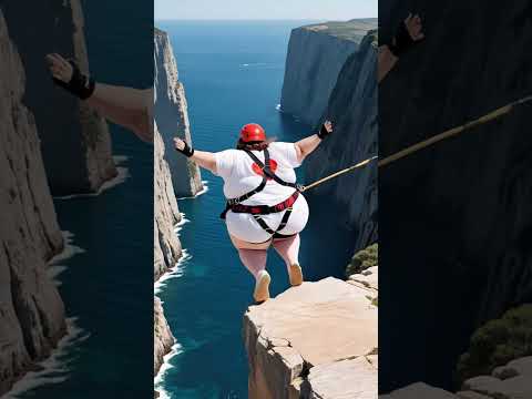 An Overweight Figure's Fearless Leap: The Extreme Show of Courage at the Cliff's Edge