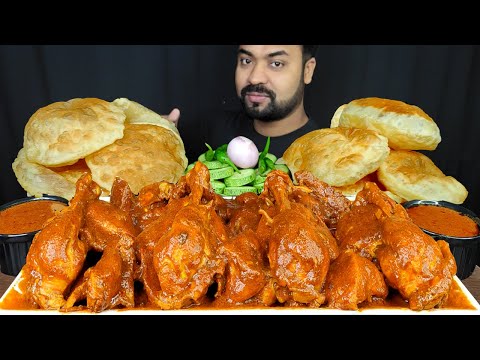 HUGE SPICY CHICKEN CURRY, SOFT LUCHI, SALAD, ONION, GRAVY, ASMR MUKBANG EATING SHOW | BIG BITES |