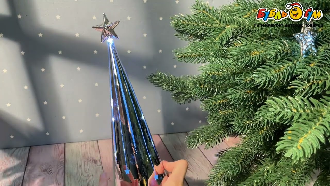 Новогодний светильник Елочка со звездой стекло серебристая - видео