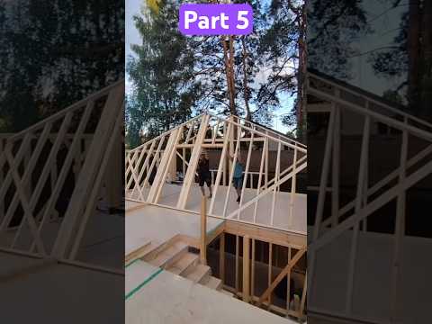 Installation of walls on the second floor of a frame house. Pediments and roof rafters. #carpenter