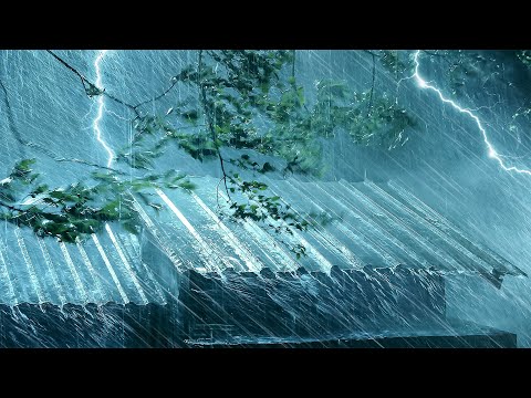 Intense Stormy Night to Sleep Instantly | Heavy Rainstorm on Tin Roof, Powerful Thunder & Storm Wind