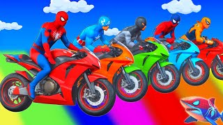 الأبطال الخارقين على القضبان دوامة قمع جسر 🚴‍♂️ SPIDER MAN!on Motorcycle in Spiral Bridge Stunt Rid