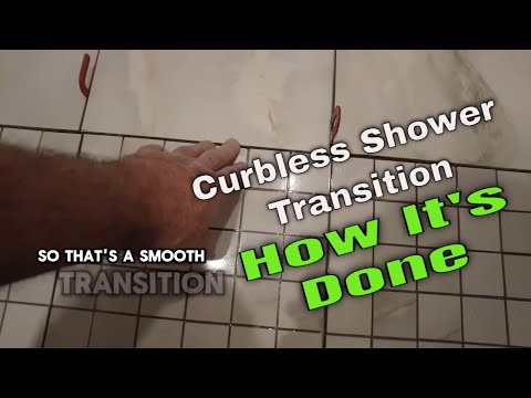 Curbless shower Transition, EASY. Mosaic tile hack.