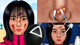 ASMR SQUID GAME 3 Kang no eul Nose Sebum Removal, Skin Care Animation‼️, Blackhead, Make-up
