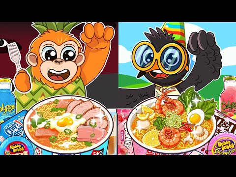 ASMR MUKBANG | FIRE NOODLES KOREAN FOODS RECIPE ! with Orangutini Ananasini