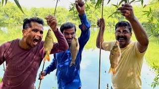 পুকুর থেকে হাত ছিপে মাছ ধরে রান্না করে খাওয়া | Hook fishing and cooking video | village cooking vlog