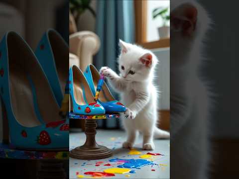 🎨🔥Kitten Painted Her Mom’s Shoes by Mistake… Then Surprised Her with Golden Shoes! 👠 ✨