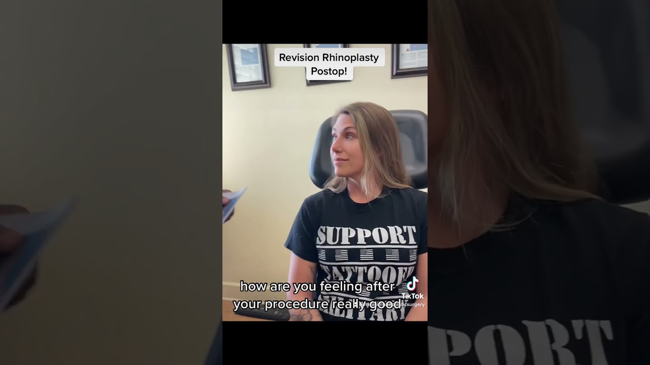 Postoperative patient discussing rhinoplasty recovery.