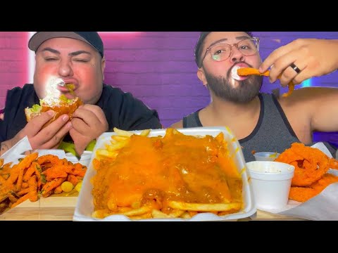 Onion Rings, Chili Cheese Fries & Bacon Burger Mukbang