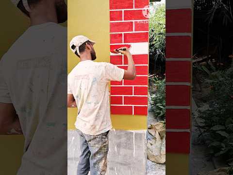 Outside block design paint. red colour Paint apply #shorts #viral #painting #art #wallpaint #design