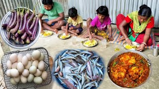 Totally New Style EGG POACHED Curry Recipe with BRINJAL and Small Fish Fry | Village Life