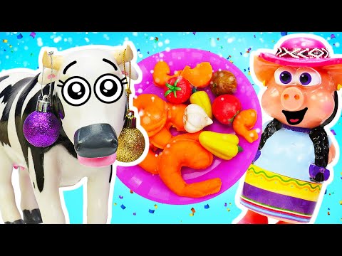 🎄Il cenone di Natale alla fattoria giocattolo! Giochi di cucina per bambini. Video con i giocattoli