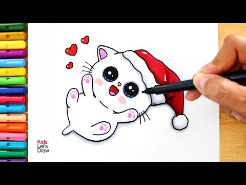 Cómo dibujar un GATITO Bebé Kawaii NAVIDEÑO |  How a draw a Cute Baby Christmas Kitten