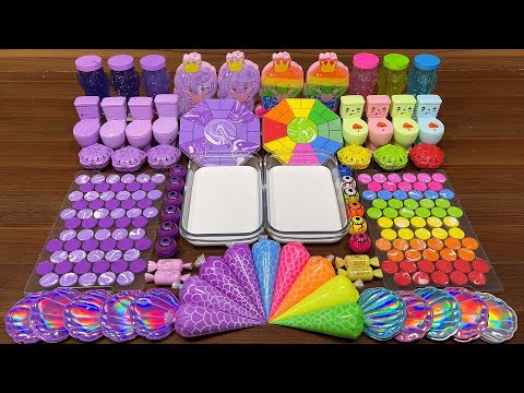 PURPLE vs RAINBOW MERMAID I Mixing random into Glossy Slime I  Satisfying YEN Slime Video #681