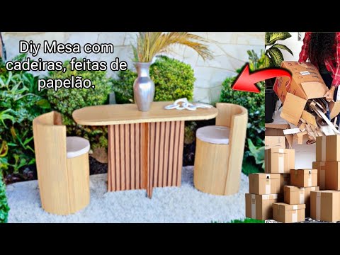 DIY COMO FAZER MESA COM CADEIRAS USANDO CAIXAS DE PAPELÃO QUE IRIAM PARA O LIXO #mesa #diy
