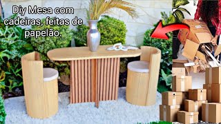 DIY COMO FAZER MESA COM CADEIRAS USANDO CAIXAS DE PAPELÃO QUE IRIAM PARA O LIXO #mesa #diy