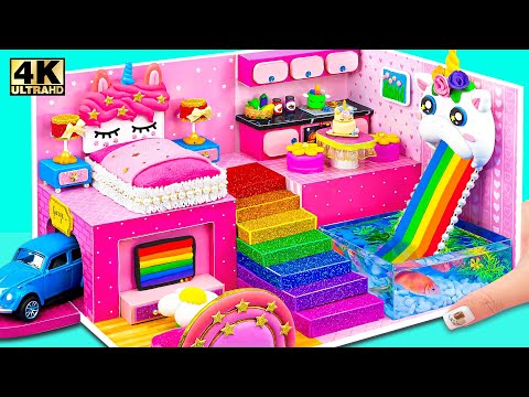 DIY Miniature Cardboard House ❤️ Make Unicorn House with Rainbow Silde, Fish Tank Underground