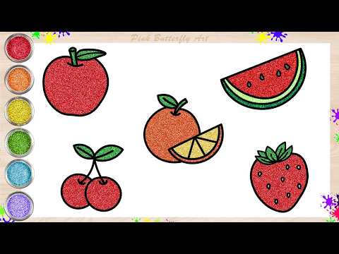 Step by Step Drawing Tutorial for Toddlers | Fruits  Glitters Coloring  for Kids #apple #orange