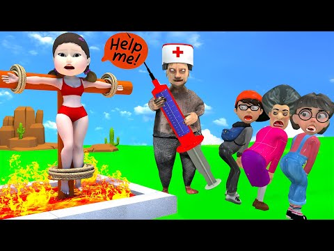 Scary Teacher 3D vs Squid Game Rescue Bikini Doll Escape Fire Challenge 5 Times