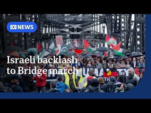YouTube video thumbnail: Australian, Israeli Politicians React to Harbour Bridge pro-Palestinian mar