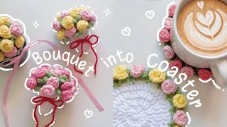 ♡ Crochet Rose Bouquet that turns into Coaster| Beginner Friendly Tutorial ♡