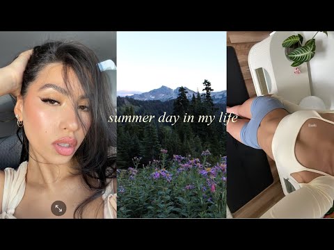 Summer day in my life ♡ morning yoga, glowy summer makeup routine, clothing haul, Mount Rainier hike