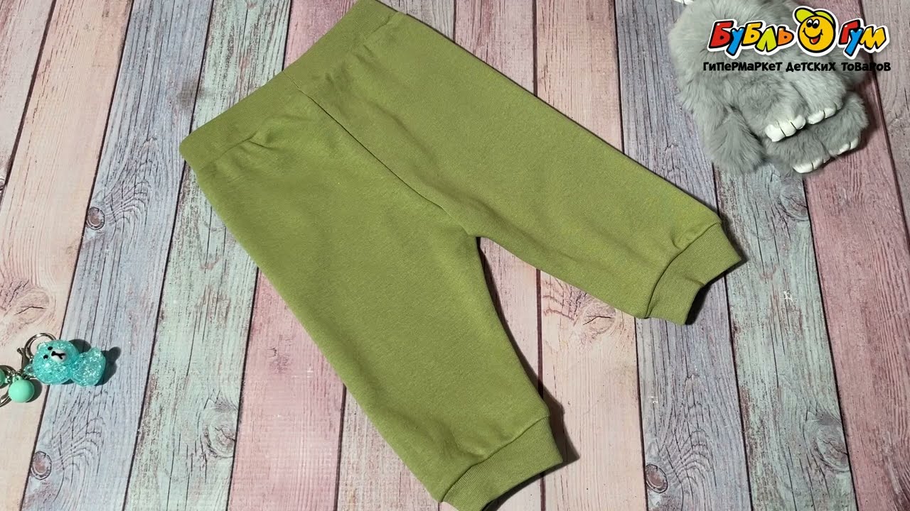 Брюки с широким поясом на резинке зеленые - видео