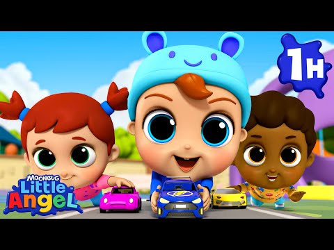 The Playground Toy Car Race | Little Angel | 🚌Wheels on the BUS Songs! | 🚌Nursery Rhymes for Kids